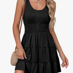 Sleeveless Button Down Empire Waist Tiered Swing Mini Dress
